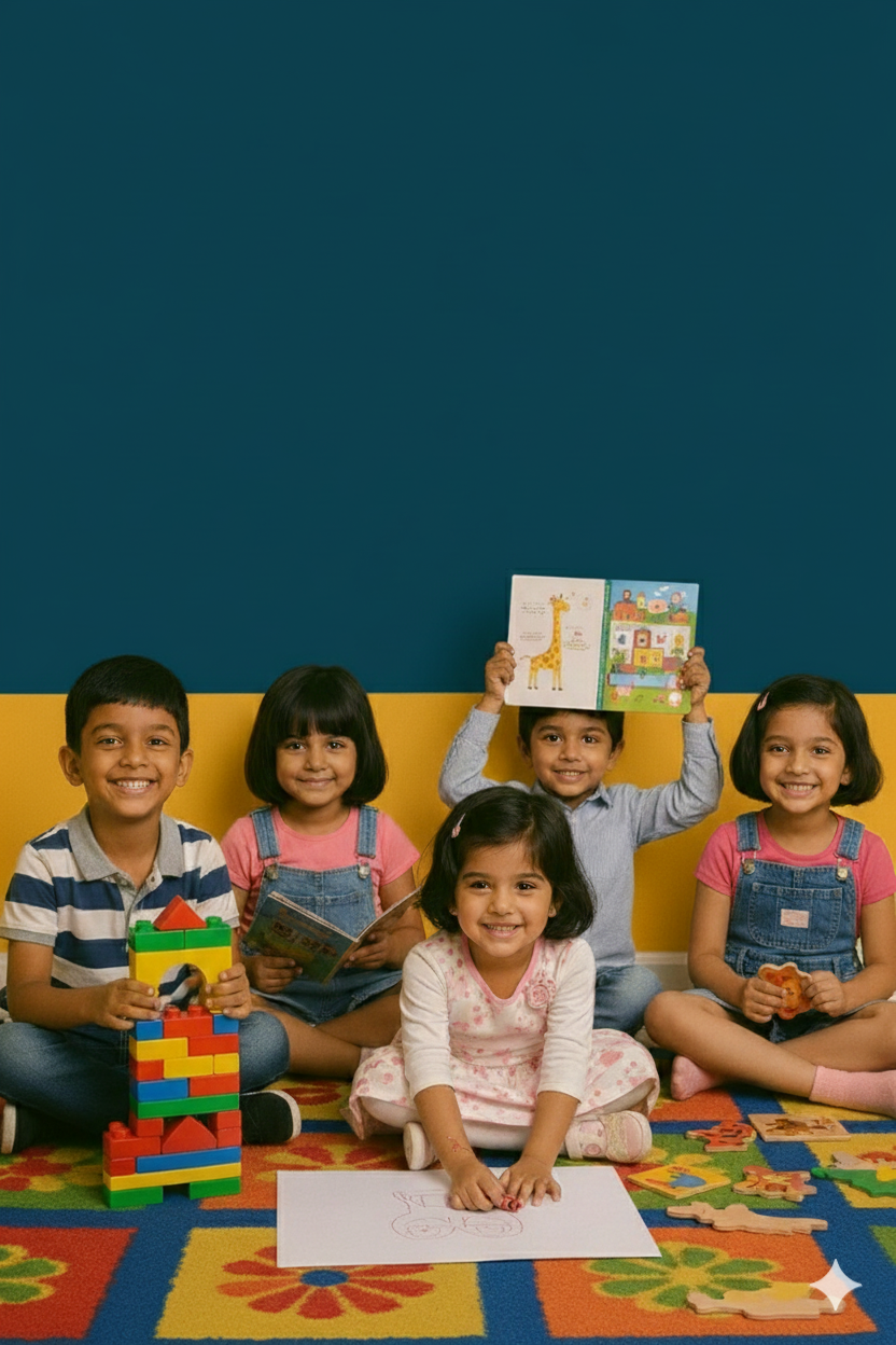 Children engaged in playful early learning activities at an Anganwadi Centre